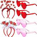 MTLEE 8 Pcs Valentines Day Heart Head Bopper Headband and Heart Sunglasses Bulk Valentines Photo Prop Galentines Party Favor