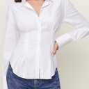 2 x SUNNOW Women's Slim Fit V Neck Blouse Long Sleeve Gathered Waist Shirt with Flared Hem Elegant Button Down Top (White, S)