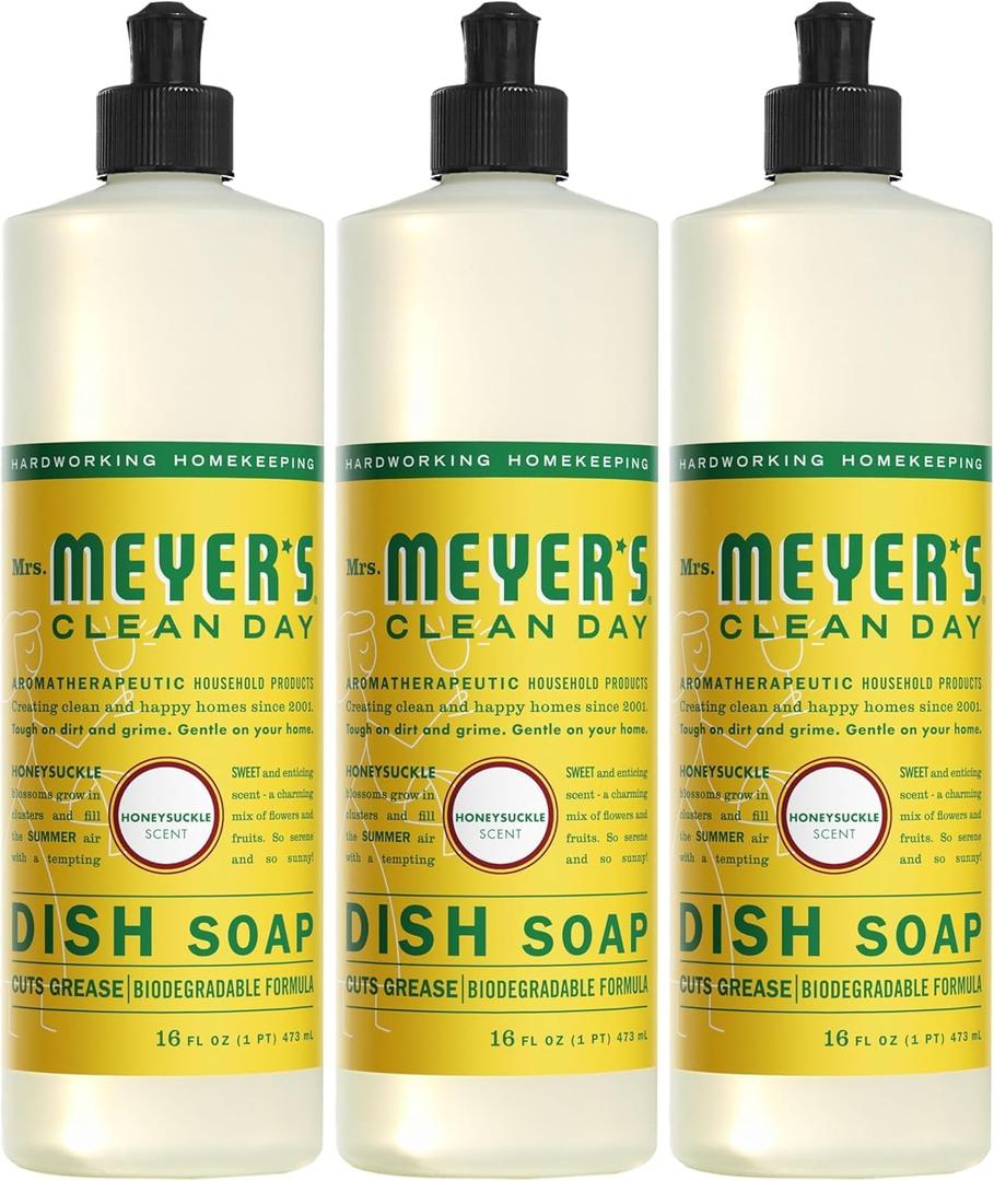 MRS. MEYER'S CLEAN DAY Liquid Dish Soap, Honeysuckle, 16 fl. oz - Pack of 3