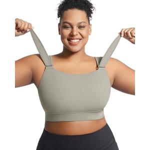 VFUS Women's Sports Bra Wirefree Adjustable Medium-High Support Everyday Wear for Large Bust Plus Size with Removable Pads, XXL