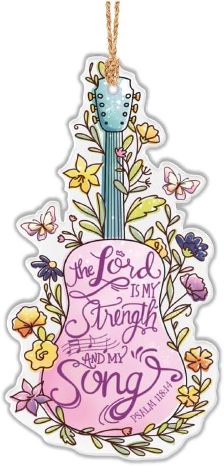 Bible Verse The Lord Guitar Floral, Faith Gifts, Doodle Hanging Decorations Gift Colorful Holiday Designs Butterfly Hanging Tags Guitar Clear Acrylic, Acrylic Ornaments