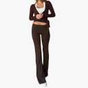 Women 2 Piece Lounge Outfit Tie up Long Sleeve Cross Wrap Shirt Fold Over Flare Pants Yoga Pilates Ballet Tracksuits, Size M