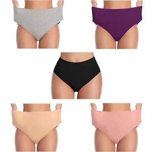 MISSWHO Women's High Waisted Cotton Underwear Soft Breathable Full Coverage Stretch Briefs Ladies Panties 5-Pack, Size L