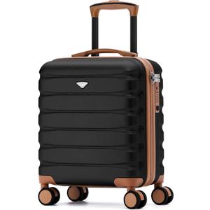 Flight Knight Carry On Suitcase 18x14x8 Hardside Built In TSA Lock & USB Port Lightweight Luggage Silent Double Spinner Wheels Maximum Underseat Carry-On Bag For American & United Approved Airlines (Black/Tan)