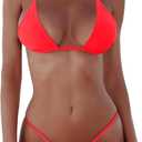 XUNYU Thong Bikini Sets for Women - Brazilian Micro String Bikinis Sexy Two Piece Swimsuit Triangle Top Halter Bathing Suits (Large, Orange-Red)
