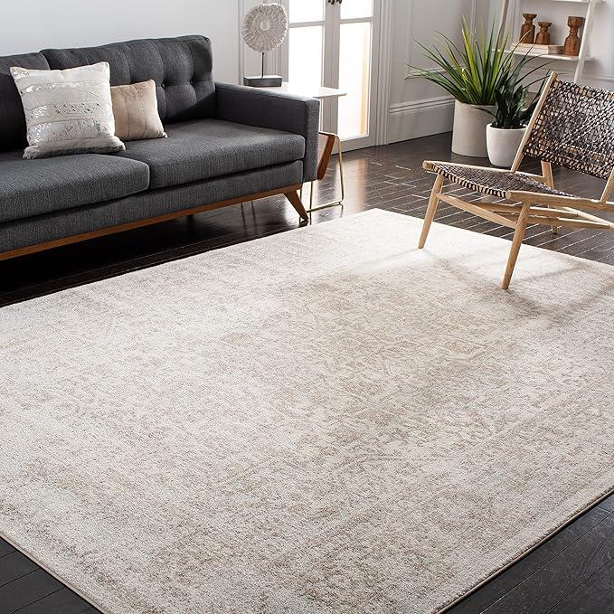 SAFAVIEN Evoke Collection Area Rug 9'x12', Ivory Taupe , Oriental Distressed Design, Non-Shedding and Easy Care