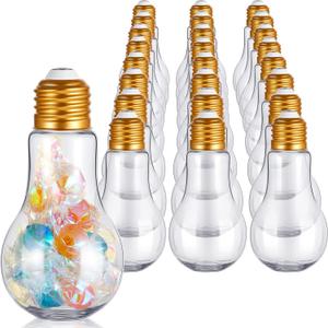 Tessco For You 36 Pcs 3.4 Oz/ 100 Ml Plastic Light Bulb Jars Clear Plastic Candy Jars Bulb Vase Christmas Ornament Storage Container With Lid Fillable Ornament For Candy DIY Craft Hanging (Gold)