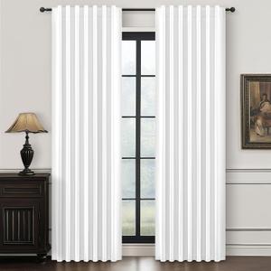 Pure White Linen Drapes 84 Inch Length 2 Panels Set for Living Room, Elegant Pleated Thick Blackout Curtains Insulated Room Darkening Bedroom Window Curtain Decor Pin Hooks Back Tab 50"W x 84"L 2 Burg