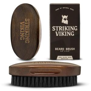 Striking Viking Boars Hair Beard Brush for Men - 4.2" Ergonomic Design with Naturally Derived Beach Wood - For Men's Beard & Mustache Care