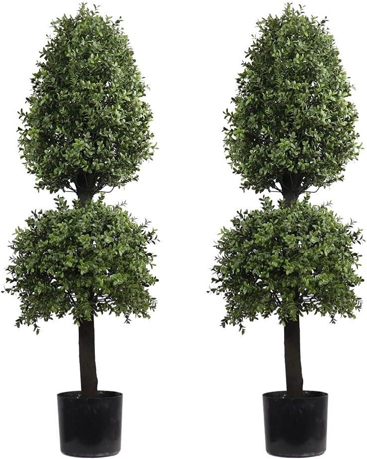 4ft Boxwood Ball Shape Artificial Topiary Tree Porch Decor, Outdoor Plants 2Pack