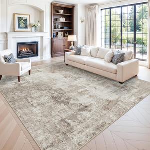 11x11 Square Area Rug for Living Room–Washable Non-Slip Soft Large Rug for Bedroom Playroom – Low-Pile Stain-Resistant Modern Abstract Neutral Indoor Carpet (Beige Grey,11ft)