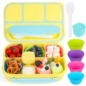 MaMix Bento Lunch Box for Adults/Kids/Students - 1300ML 4-Compartment Container (Yellow)