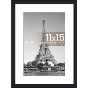 upsimples 11x15 Picture Frame, Display Pictures 8x12 with Mat or 11x15 Without, Wall Hanging Photo Frame, Black, 1 Pack
