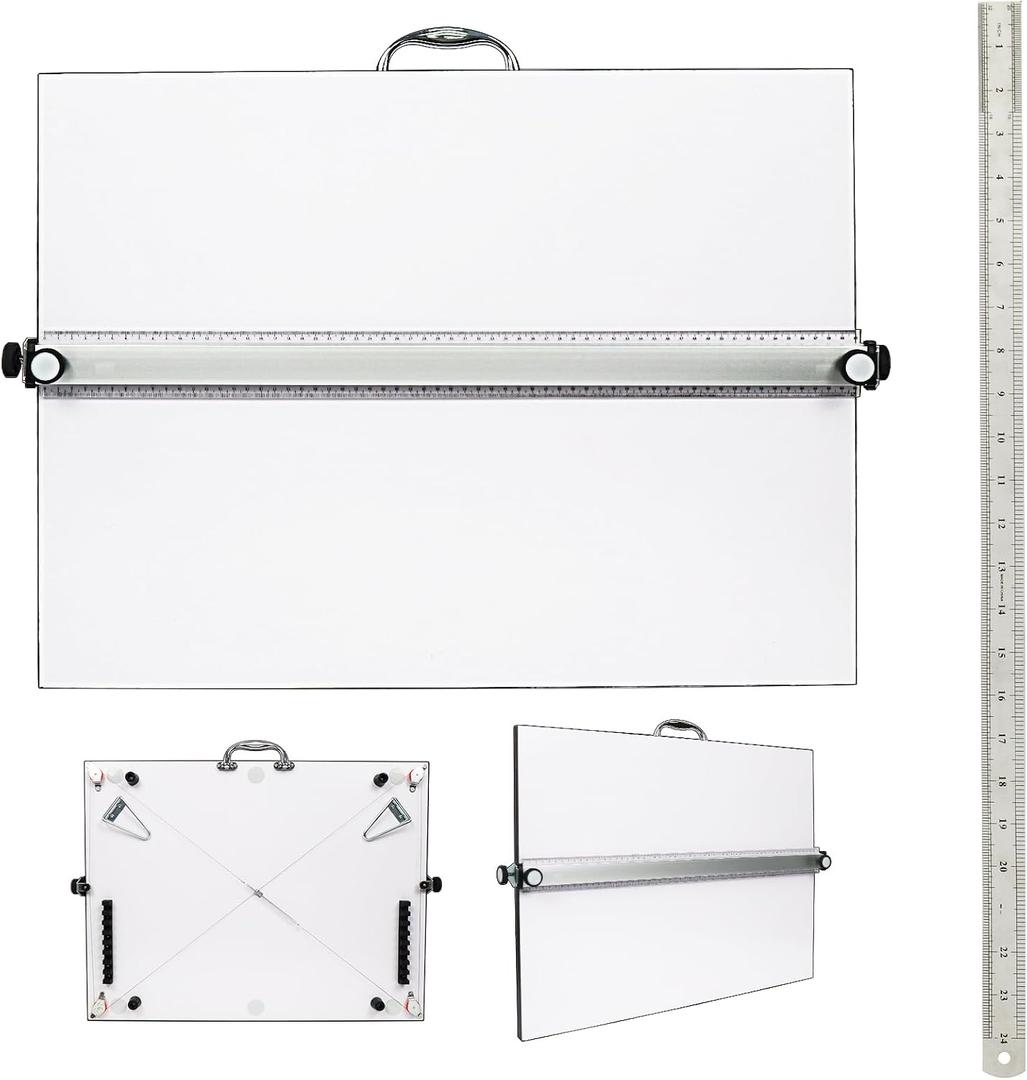 Portable Drafting Board, 18"X24" Professional Architecture Drafting Board, Tabletop Drawing Board with Ruler & Parallel Bar, Drafting Tools for Architects, Artists, Engineers, and Designers