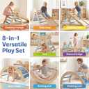 bbgroundgrm 8-in-1 Wooden Climbing Set for Toddlers with Cushion, Foldable Montessori Indoor Climber with Arch, Ramp and Triangle Ladder, Natural Wood Play Gym for Kids 1-3