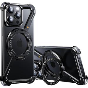 OATSBASF Minimalist Phone Case Compatible with iPhone 14 Pro 6.1", 360 Rotation Kickstand Aluminum Metal Frameless Design Bumper Z Case, Protective Shock Grade Shell, Black