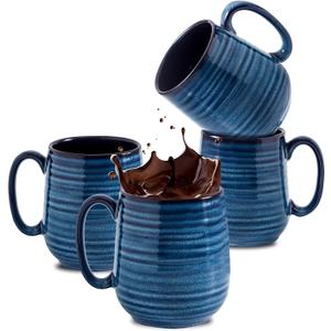 Hasense Coffee Mug Set of 4, 12 Ounce Ceramic Coffee Cups with Handle, Large Mug Set for Coffee, Tea, Chocolate, Modern Mug Gift for Men and women, Dishwasher & Microwave Safe(Blue) (Navy-12 OZ)