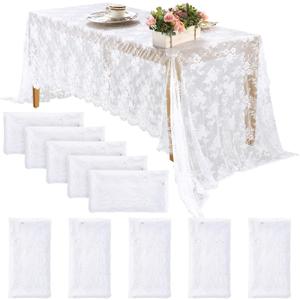 Chumia 10 Pcs Lace Tablecloth Rectangular 60 x 120 Inch Wedding Rustic Tablecloth Overlay Rose Vintage Embroidered Wedding Reception Party Table Decorations for Bridal Tea Party