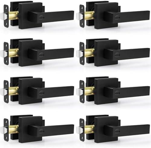 Estmoon 5 Pack Door Handles Black Interior Door Knobs, Keyless Privacy Door Levers with Lock Heavy Duty Door Handle for Bedroom Bathroom