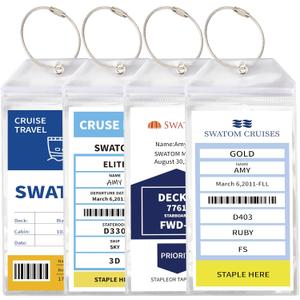 SWATOM Cruise Luggage Tags for Suitcases 4 Sets Carnival, NCL, Princess & MSC Waterproof Clear Luggage Bag Tag Holders for 2025 & 2026 Cruise Ships Essentials