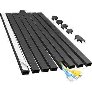 Yecaye Cord Hider, 113in Medium Cord Covers for Wires on Wall, Cord Organizer for 2-3 Wires, Easy Install Cable Management Kit, TV Cable Hider for Home Office, W0.95in H0.55in, Black