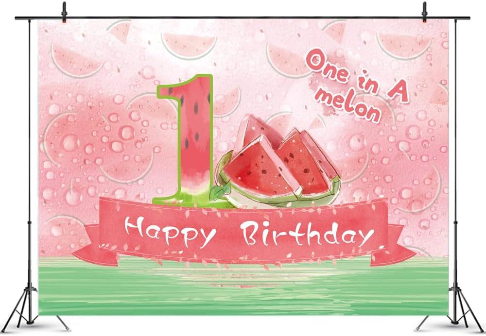 6x4ft One in A Melon Backdrop Watermelon 1st Birthday Party Decorations for Girls Happy Birthday Photography Background Pink Watermelon First Birthday Decorations