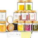 AISIPRIN Spice Jars with Label,12 Pcs 8oz Glass Jars with Bamboo Lids,Spice Organizer for Cabinet,Drawer, Rack, Seasoning Organizer Containers,Including 2 Type Labels