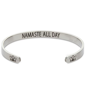 Zodaca Inspirational Silver Wrist Bracelet Cuff for Women, Namaste All Day, 2.6x2 In