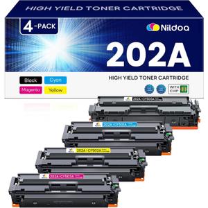 202A Toner Cartridges 4 Pack Replacement for HP 202A CF500A CF501A CF502A CF503A Color Pro M254dw; MFP M281cdw M281fdw Printer Ink(Black Cyan Magenta Yellow)
