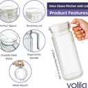 Glass Pitcher with Lid 2 Pack 34 oz Glass Water Pitcher with Handle, Ribbed Glass Container with Lid and Vented Spout for Fridge Shelf, Iced Tea, Lemonade, Juice