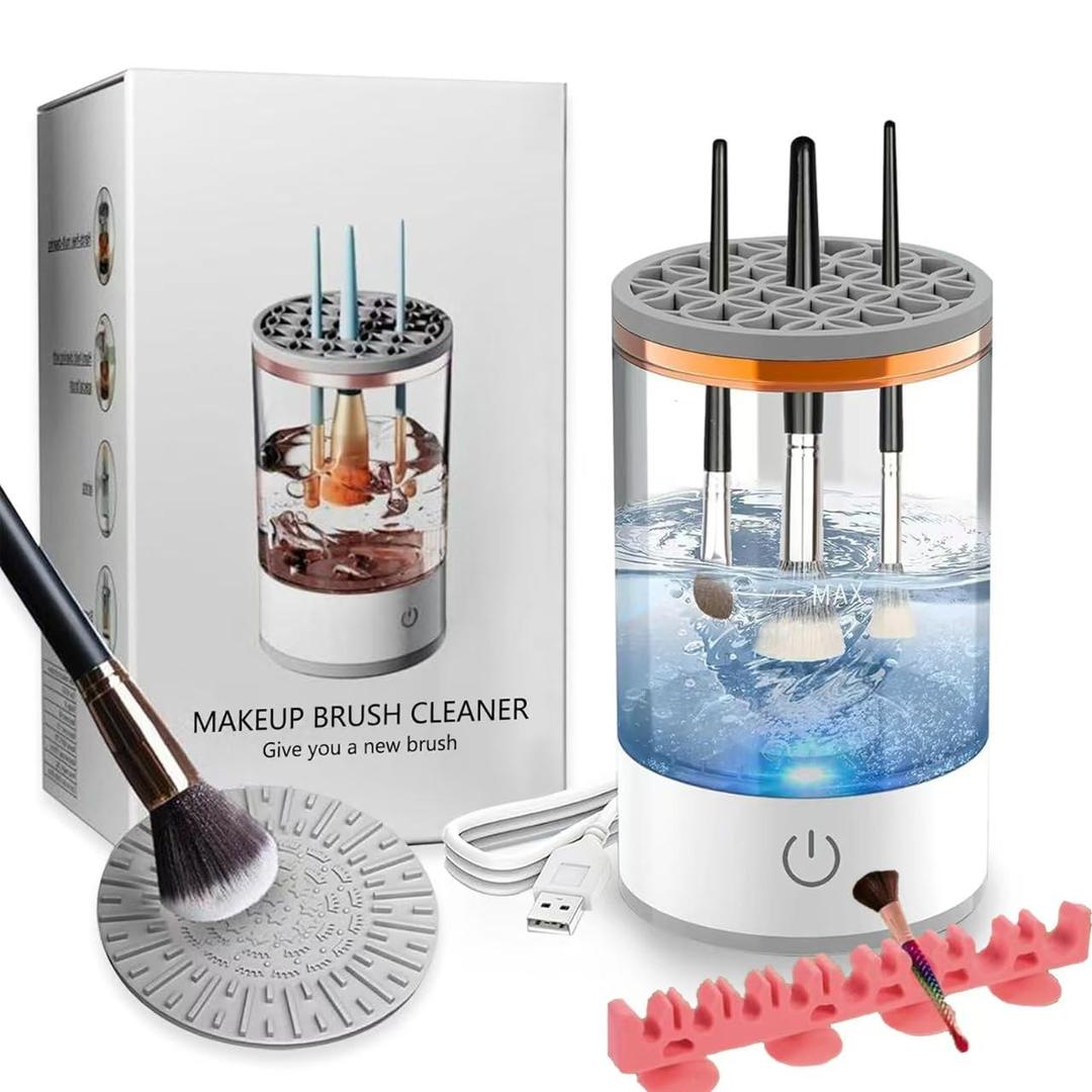 Electric Makeup Brush Cleaner Efficient Deep Cleaning and Drying of Mmake-Up Brushes Portable Automatic USB Cosmetic Brushes Cleaner Tool for All Size Beauty Makeup Brush Set (White)