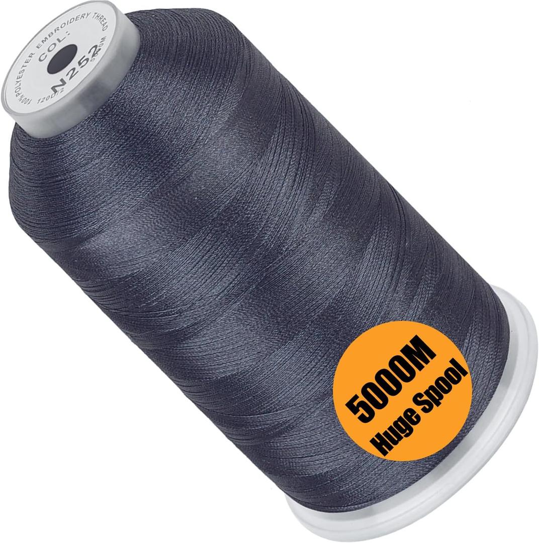 New brothread - Single Huge Spool 5000M Each Polyester Embroidery Machine Thread 40WT for Commercial and Domestic Machines - Dark Gray (Janome Color)