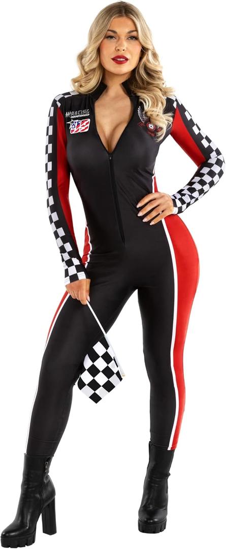 Morph Race Car Driver Costume Women Bodysuit Race Car Outfits for Women - Speed Racecar Driver Halloween Costumes For Womens (Small)
