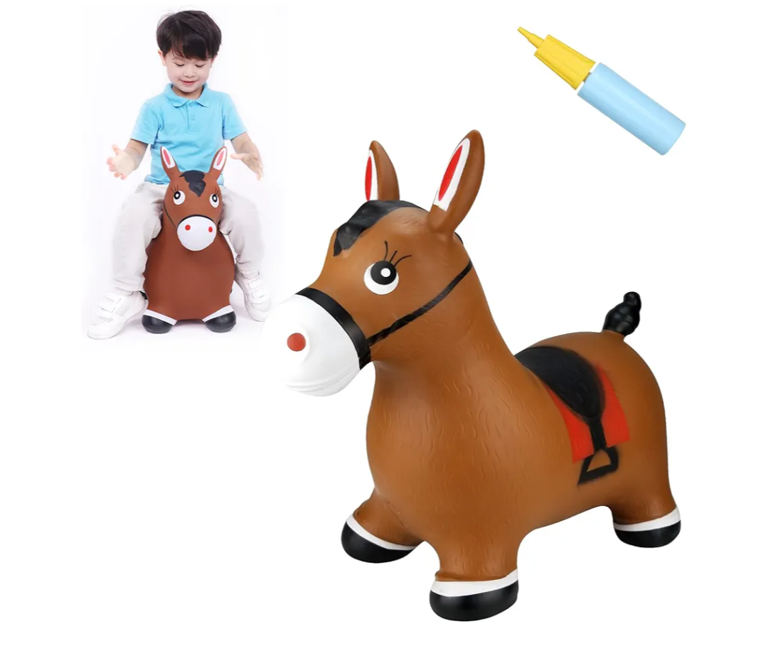 INPANY Bouncy Horse Hopper Toys, Toddlers Bouncing Farm Animals, Inflatable Jumping Hopping Horse, Ride on Rubber Bouncer for Kids, Outdoor Indoor Cool Birthday Gifts for 2 3 4 Year Old Girl Boy