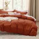 Bedsure Terracotta Duvet Cover Queen Size - 3 Pieces Prewashed Cotton-Like Extra Soft Bedding Set, Includes 1 Duvet Cover 90x90 Inches with Zipper Closure & 2 Pillow Shams, Comforter Not Included