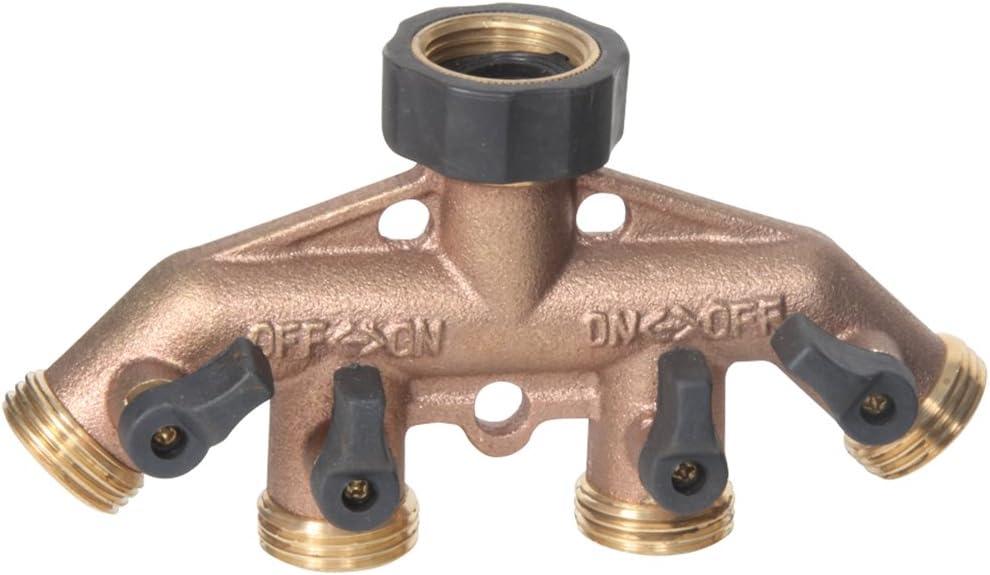 Midwest Control GHC4 3/ 4" GHT Heavy-Duty Brass Garden Hose Splitter with 4-Way Hose Connectors & Shutoffs