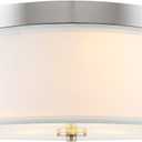 Kira Home Walker 15" Mid-Century Modern 3-Light Flush Mount Ceiling Light, White Fabric Shade + Round Glass Diffuser, Brushed Nickel Finish