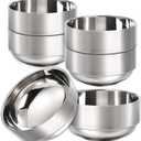 6 Pack 14 Oz Stainless Steel Soup Bowls Double Walled Metal Snacks Bowls 4.7 Inch Insulated Rice Bowl Multi-Purpose Stainless Steel Bowls for Rice, Noodle, Ice Cream, Matte Finish
