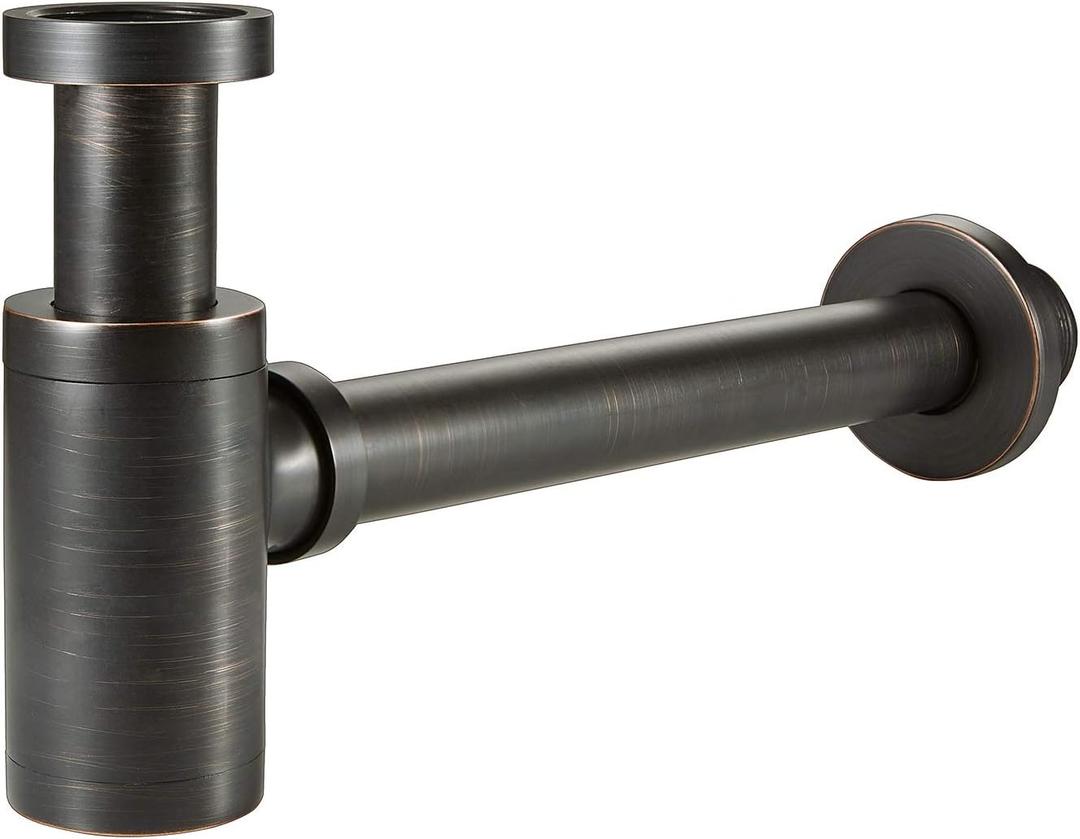 Brass Round Bottle P Trap, Basin Sink Waste Trap Drain Tube Kit Adjustable Height, Oil Rubbed Bronze Finished