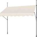 SMONTER Manual Retractable Awning, 118" Non-Screw Outdoor Patio Awning Sunshade Shelter, Height Adjustable Sunshade Patio Door Window Awning Canopy for Backyard, Garden, Balcony, Beige (118"W, max 47"opening)