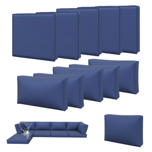 Aoxun 11pcs Patio Cushion Covers Replacement, Waterproof Outdoor Furniture Cushion Covers with Zipper and Non-Slip Bottom, Patio Sofa Couch 3 Sizes for Patio Sectional, Covers Only (Blue)