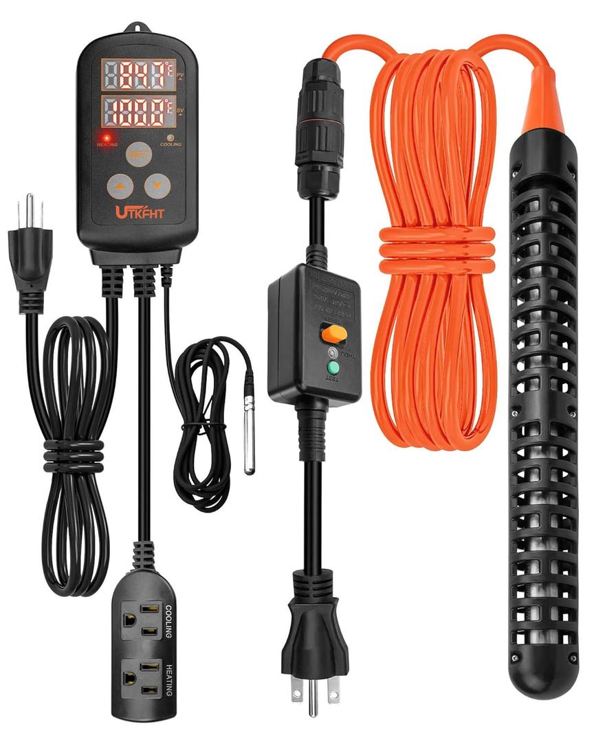 1500W 120V Titanium Immersion Water Heater with Thermostat & Protective Sheath, Submersible Portable Hot Tub Heater for Bathtub, Pool, Water Tank, Fast Heating Electric Heater with NEMA 5-15P Plug