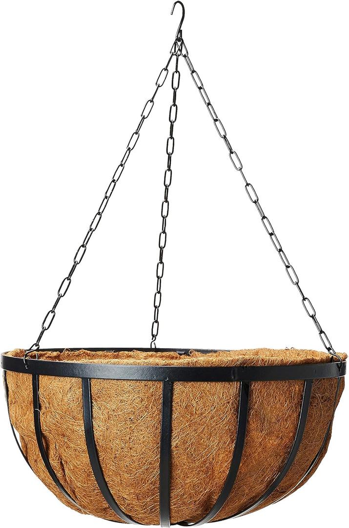 Arcadia Garden Products Coconut 1593 Solstice Round Hanging Basket Planter, 20-Inch, Black