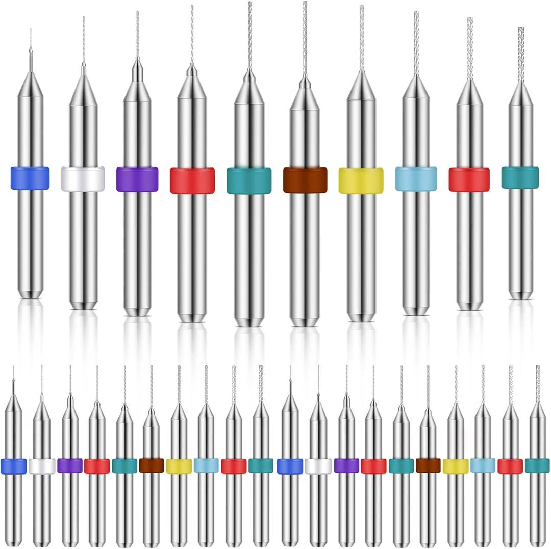 Shank Tungsten Carbide Micro Drill Bits Set, Tungsten Steel PCB Print Circuit Board Flute CNC Router Bits for Rough Stone Print Circuit Board Jewelry Engraving (30 Pcs, 0.1-1.0 mm)