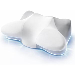 Extra High Loft Cervical Pillow for Side Sleepers, 6.30" Ergonomic Memory Foam Pillow for Broad Shoulders, Dual-Height Design, Washable Cove (White-gray)