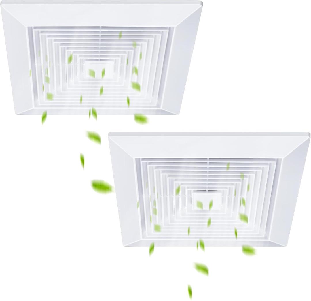 Baquler 2 Pcs 9.6 x 9.6'' Exhaust Bathroom Fan Cover with Springs Square Ceiling or Wall Mounted Ceiling Grill Vent Fan Fits Models 663 670 671 675 688 689 Ventilation Cover Replacement Accessories