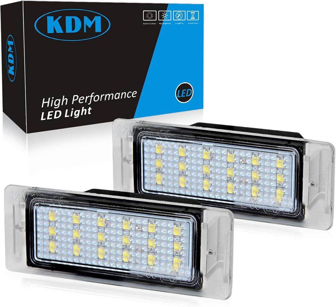 KDM LED License Plate Light With Error Free Load Resistors for Chevy Corvette SS Equinox Impala GMC Terrain Buick ATS CTS,Rear Tag Lamp Assembly Powered 18-SMD 6000K White,2 Pack