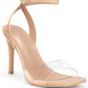 Coutgo Womens Clear Heels Sandals Square Toe Ankle Strap Sexy High Heeled Stiletto Dress Shoes (Beige), Size 8.5