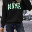 St Patricks Day Sweatshirt Women Lucky Shamrock Shirt Embroidered Striped Holiday Long Sleeve Pullover Tops (Black)