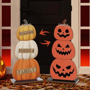 Fall Halloween Pumpkin Porch Signs Decor 22'' Double Side Wooden Large Pumpkin Front Porch Sign Yard Tabletop Door Wall Farmhouse Decorations for Halloween Thanksgiving Home Party Outdoor Indoor Fall Halloween Pumpkin Porch Signs Decor 22'' Double Side Wooden Large Pumpkin Front Porch Sign Yard Tabletop Door Wall Farmhouse Decorations for Halloween Thanksgiving Home Party Outdoor Indoor
